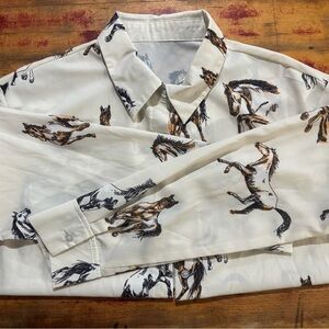 Women's White Horse Print Button Down Shirt